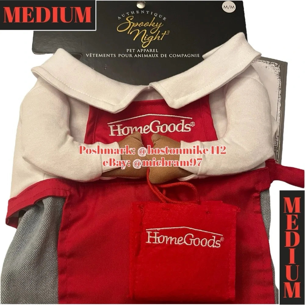 HomeGoods Employee Shopper Halloween Pet Costume MEDIUM Dog Red Apron Shirt Bag